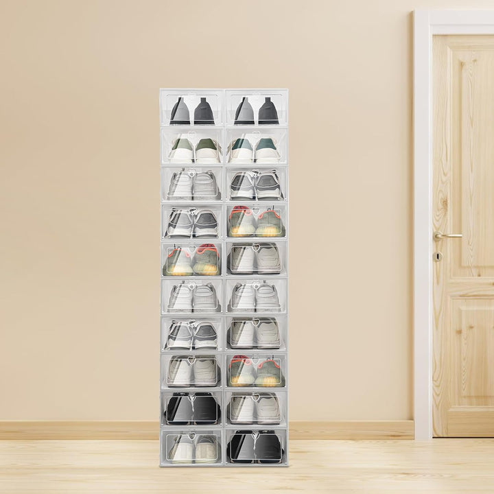 20 Stück transparente Schuhboxen mit Seitenklappe stapelbar, geruchsneutral mit Herz-Löchern für Sch