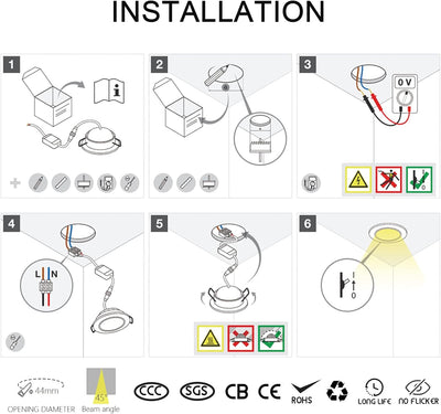 JOYINLED (10 Stück) 3W COB LED Downlight-Kit Schrank Einbaustrahler Bestandteil Loch Grösse 40–45 mm