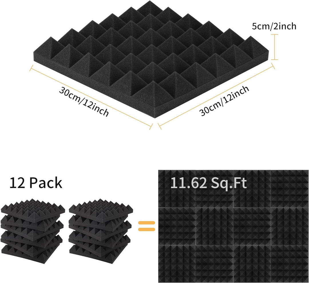 12 Stück Akustikschaumstoff Schalldämmun, Akustikschaumplatten mit hoher Dichte, Schallschutz für Wä