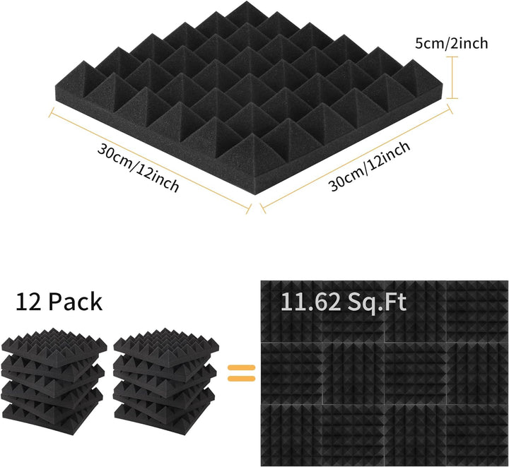12 Stück Akustikschaumstoff Schalldämmun, Akustikschaumplatten mit hoher Dichte, Schallschutz für Wä