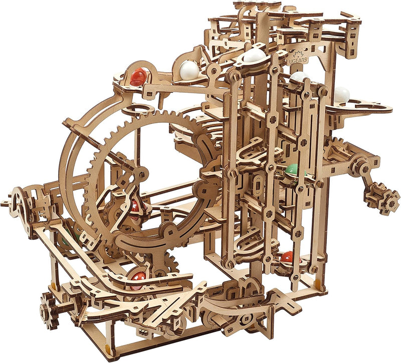 UGEARS Holz-Kugelbahn-Set – Vatertagsgeschenk, 3D-Puzzle, Holz-Kugelbahn, Stufenaufzug mit 3-stufige