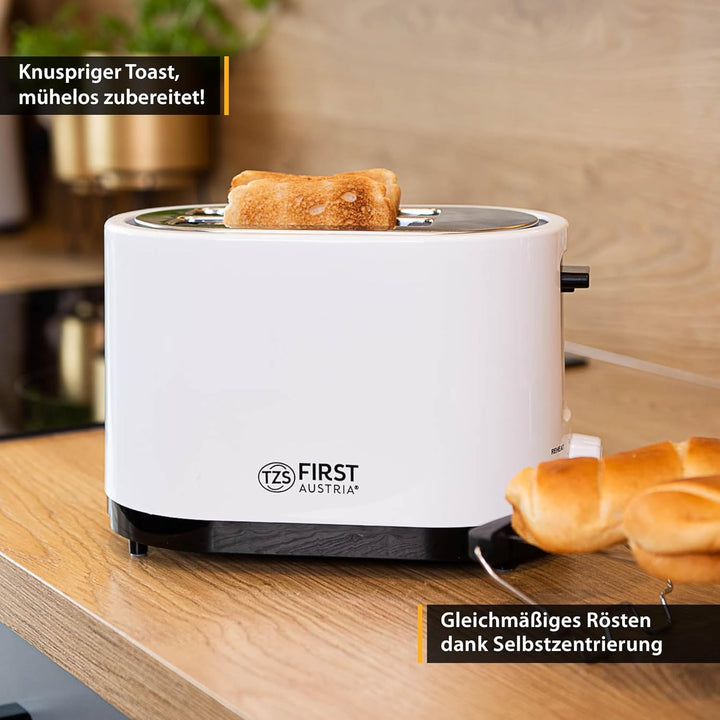 TZS First Austria Doppel Kurzschlitz Toaster, 2 Scheiben, weiss, 750W, 7 Stufen, Warmhalte- und Auft