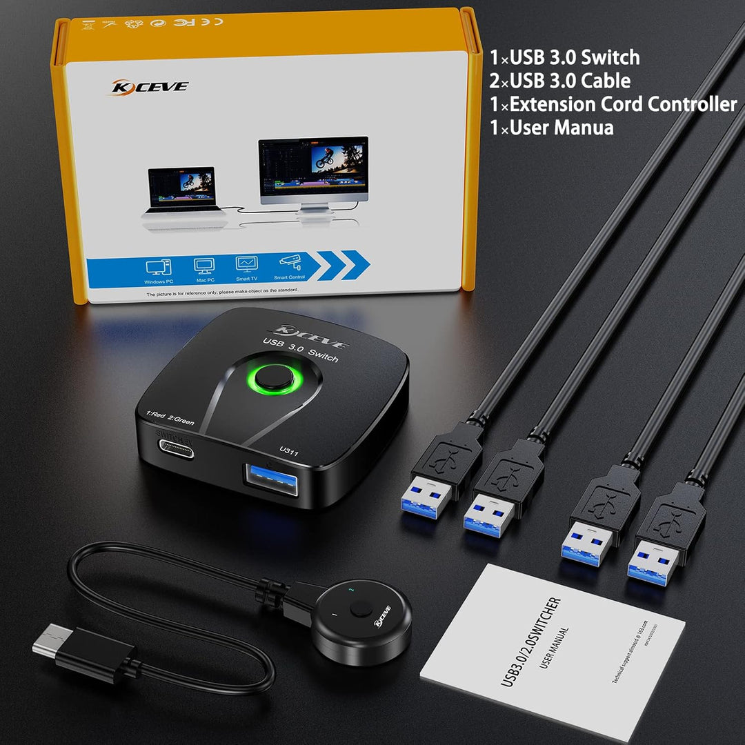 USB 3.0 Switch 2 PC, 2 in 1 out | USB Switch 3.0 for 2 Computers Share Mouse, Keyboard, with Wired R