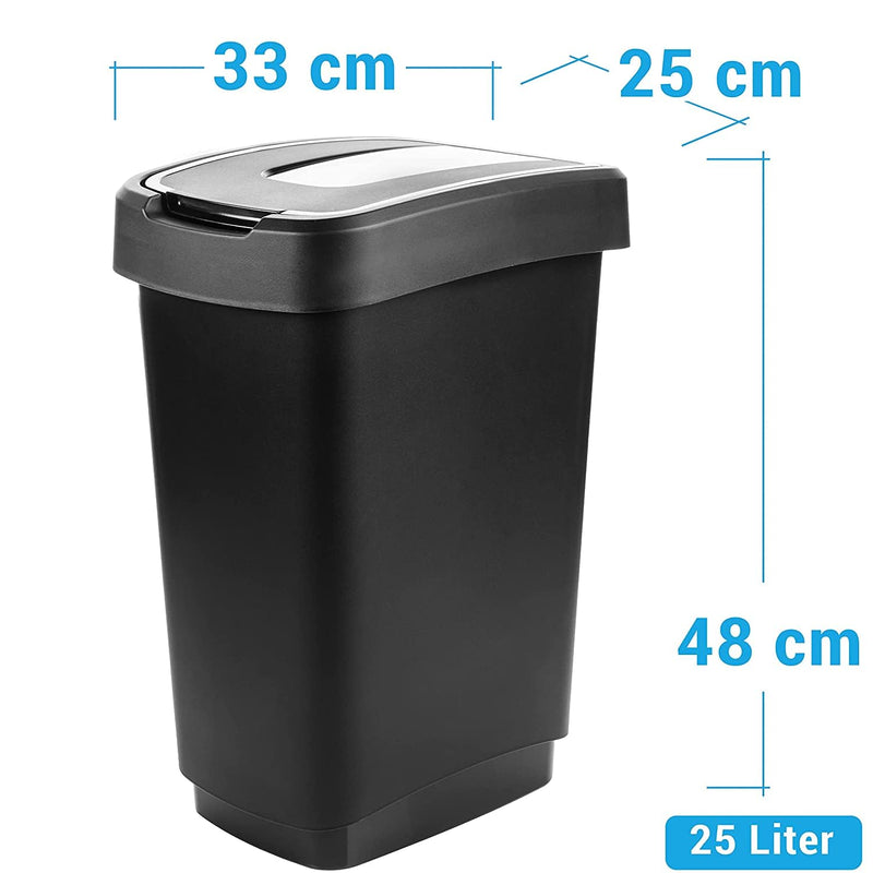 SUSTANIA Duo Mülleimer Küche 2 Fächer 25L - Geruchsdicht Doppel Abfalleimer mit Schwingdeckel, 2er S