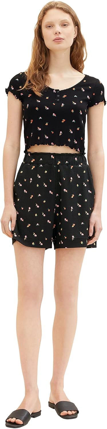 TOM TAILOR Denim Damen Basic Shorts XS 31950 - Small Black Flower Print, XS 31950 - Small Black Flow