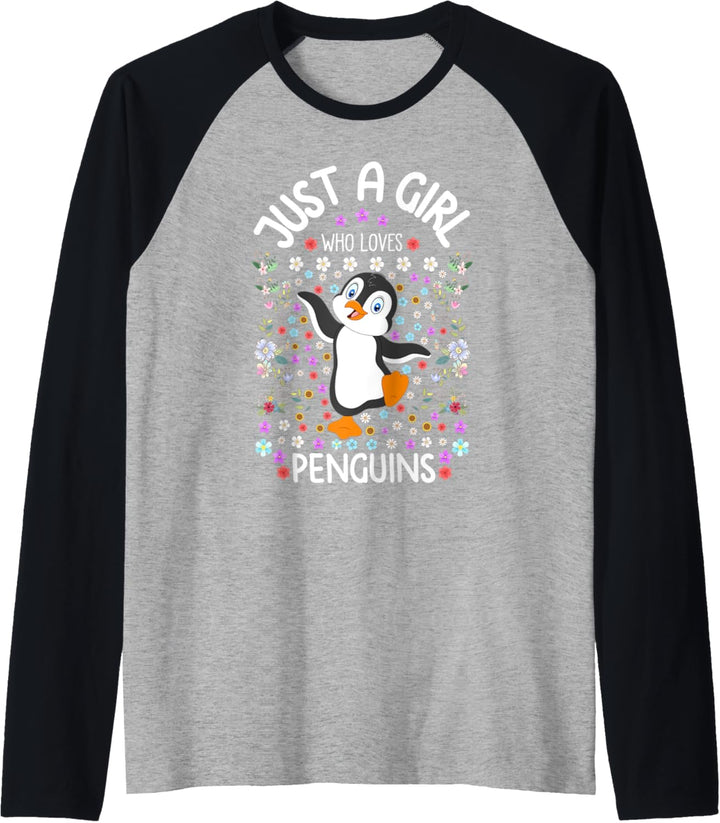 Just a Girl Who Loves Penguins Cute Girls Penguin Gift Raglan