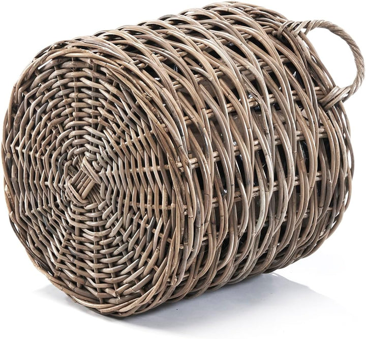 Kobolo Pflanzkorb KERT 43x43x43 cm, rund, Grauer Rattankorb mit Folie & Griffen, dekorativer Übertop