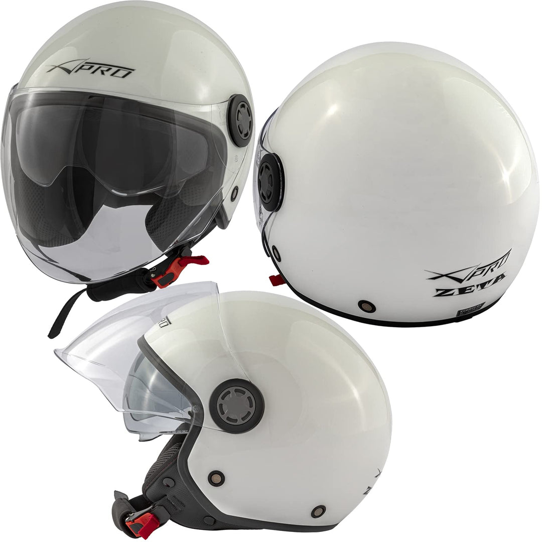Jethelm Roller Motorrad Helm Zugelassen ECE2205 Lange Klares Visier Sonnenblende 57-58 cm ( M) Weiss