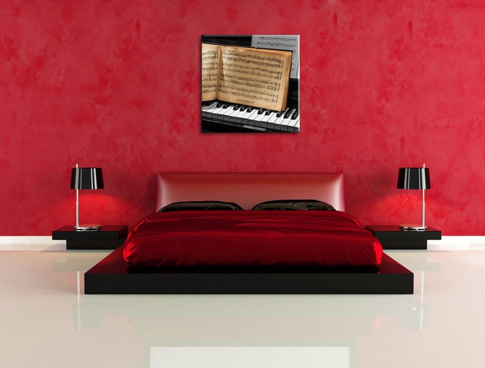 Pixxprint Notenbuch auf Piano als Leinwandbild/Grösse: 70x70 cm/Wandbild/Kunstdruck/fertig bespannt,