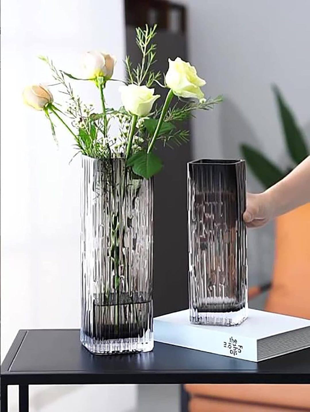 Rxcvkmw Moderne, minimalistische Glasvase, quadratische Vase, Kristallglasvase, Vase, trockene Vase