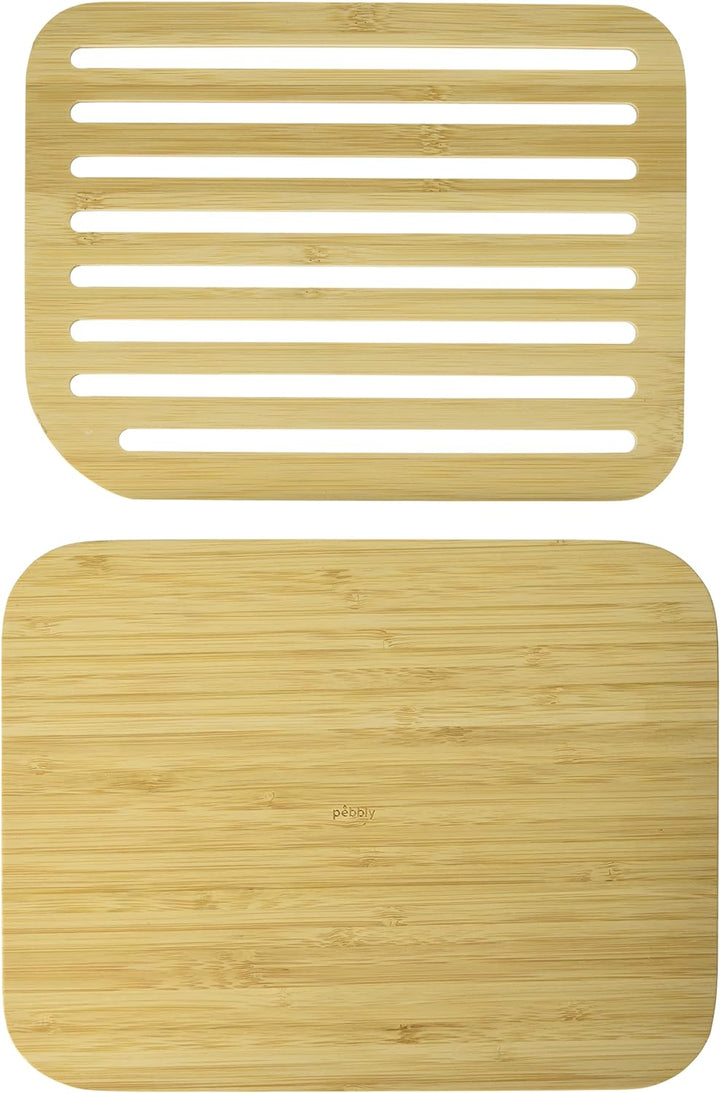 Pebbly nba055 Set Brotschneidebrett und Toastzange, Bambus beige 26 x 20 x 2 cm
