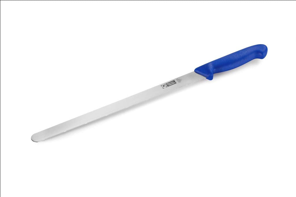 thermohauser Konditormesser (Stahl, rostfrei), einseitiger Sägenschliff, mit blauem Kunststoffgriff,