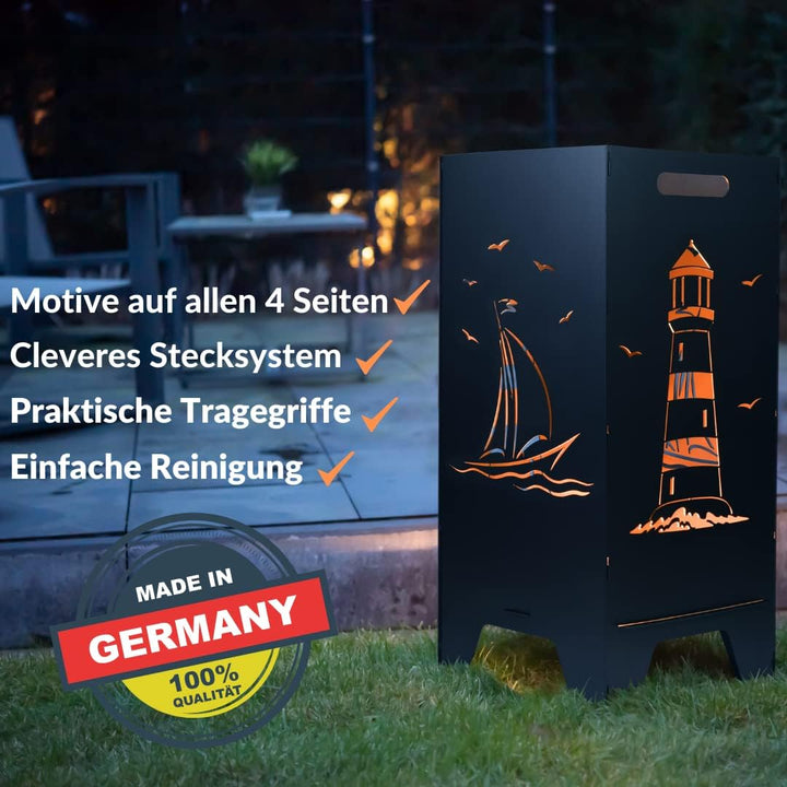 Feuertonne Mit Maritim Motiv | Stabiles Stecksystem Mit Tragegriffen | Robust & Aus Hochwertigem Sta