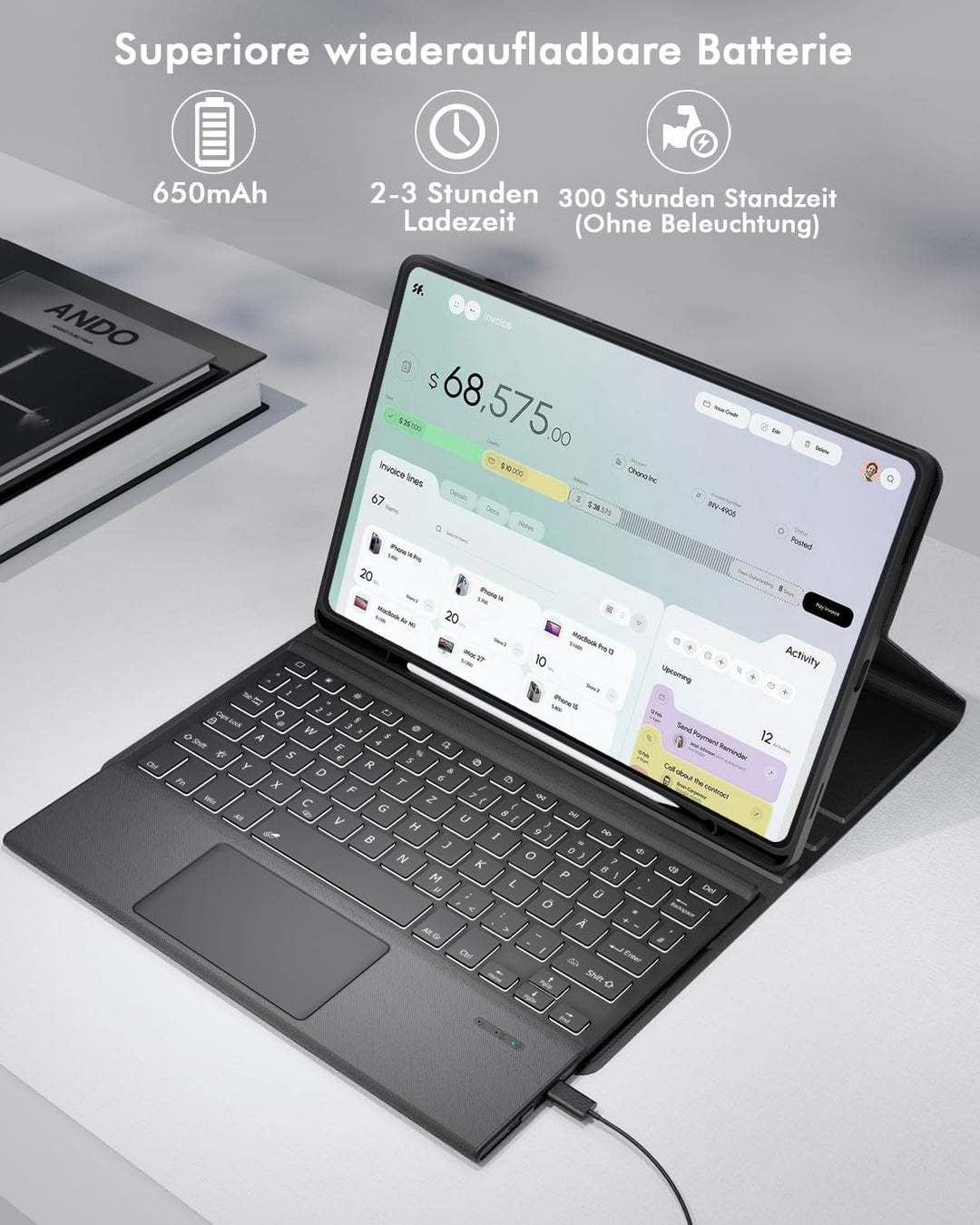 Doohoeek Bluetooth Tastatur Hülle für Samsung Galaxy Tab S11 2025 11 Zoll(SM-X730/736B), Abnehmbare