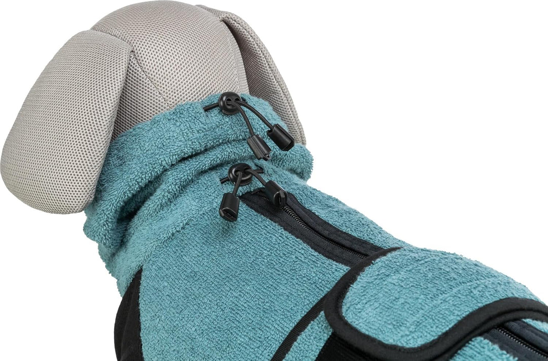 TRIXIE Bade- und Hausoverall - für Hunde Hundemantel aus Frottee - M (46 cm) Petrol, wärmender Hund
