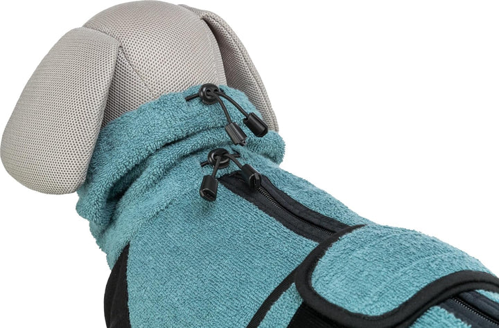 TRIXIE Bade- und Hausoverall - für Hunde Hundemantel aus Frottee - M (46 cm) Petrol, wärmender Hund