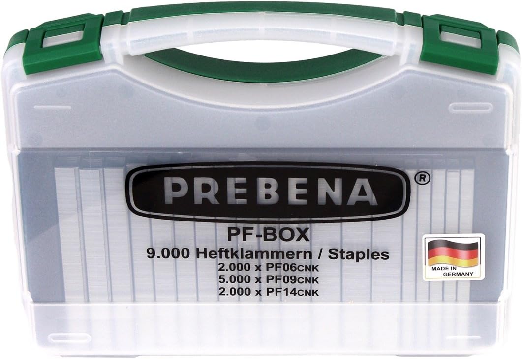 Prebena DNPF16 Luftdruck Druckluftnagler Drucklufttacker + PF-BOX Heftklammern 9.000 Stk