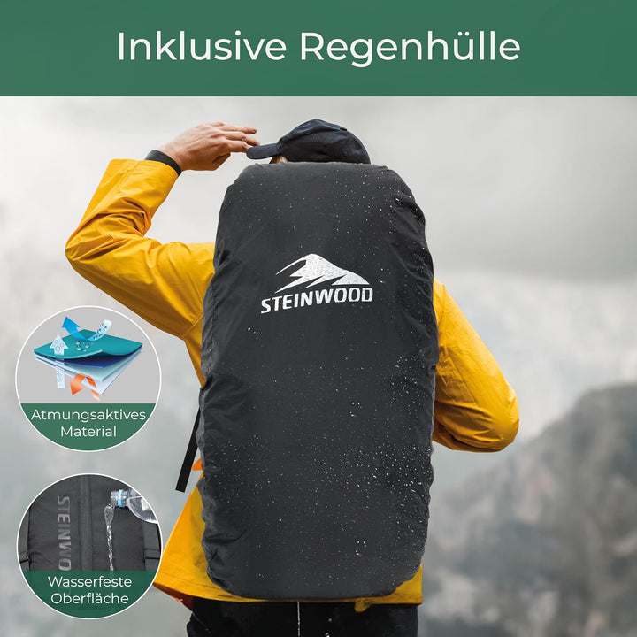 Steinwood Trekkingrucksack 70L (neu 2024), Wanderrucksack, Backpacker-Rucksack, Reiserucksack, wasse