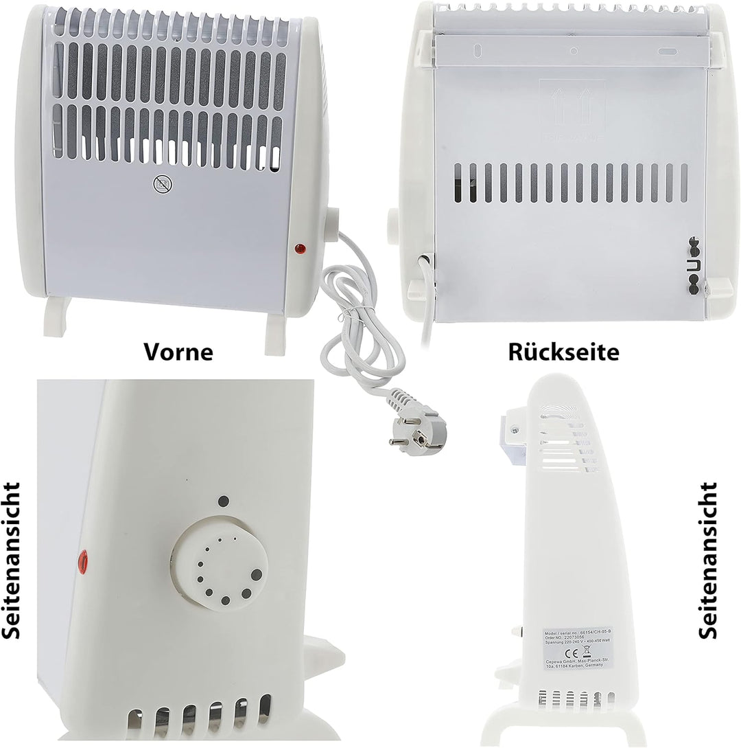 Elektroheizung energiesparend| Konvektor Heizung 400/450 Watt | Abschaltautomatik Frostwächter Überh