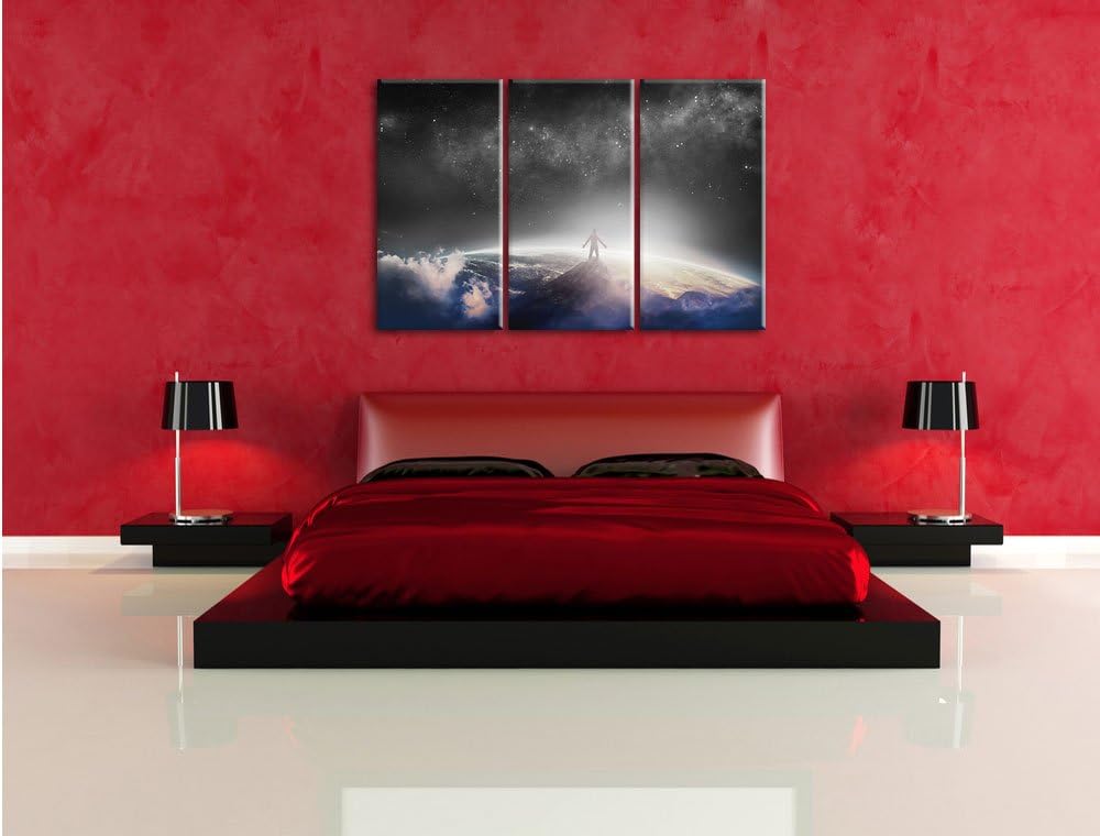 Pixxprint der Mann auf dem Berg mit dem Blick auf die Welt B&W Detail 3-Teiler Leinwandbild 120x80 B