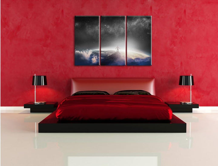 Pixxprint der Mann auf dem Berg mit dem Blick auf die Welt B&W Detail 3-Teiler Leinwandbild 120x80 B