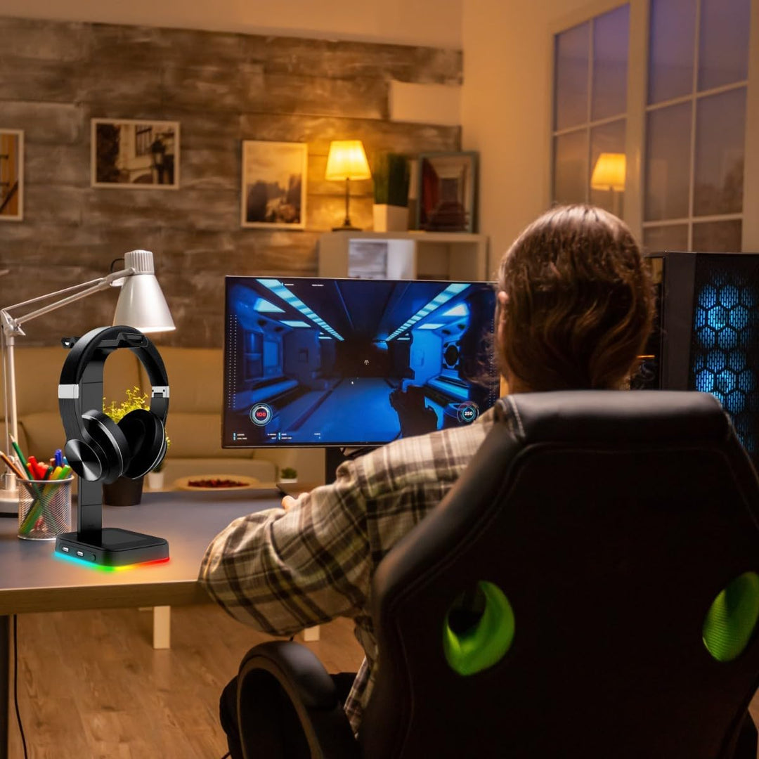 Retoo Headset Halterung Kopfhörer Ständer RGB Universal HUB USB Halter für Over Ear Kopfhörer Gaming