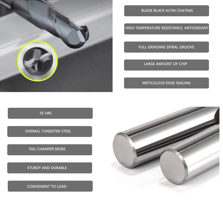 CREEYA 1 stücke Hartmetall Kugelkopffräser 18mm, 2 Zähne/2 Schneiden CNC Kugelfräser, HRC 55, AlTiN