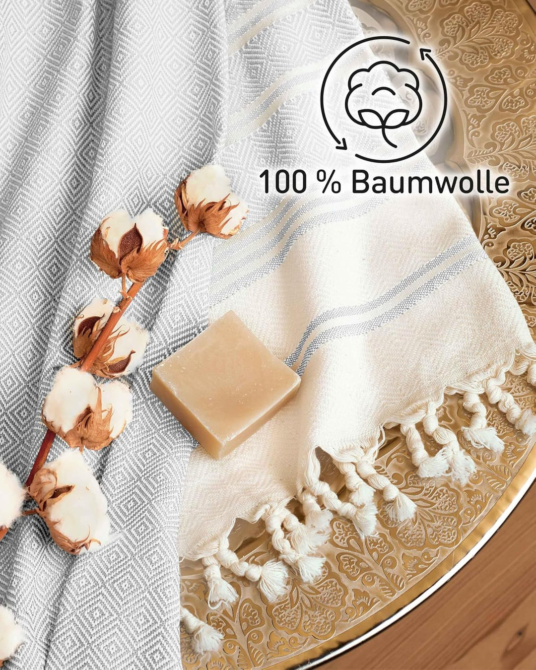 Fit-Flip Hamamtuch aus 100% Baumwolle saugfähig und schnelltrocknend | Light Grey, 100x200cm Diamond