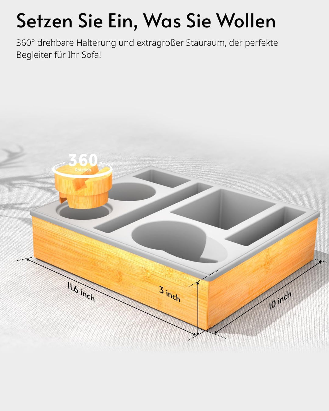 Couchbar Snackbox Silikon sofatablett mit 360 Grad Drehbar Handyhalter beistelltisch mit Holz Sofata