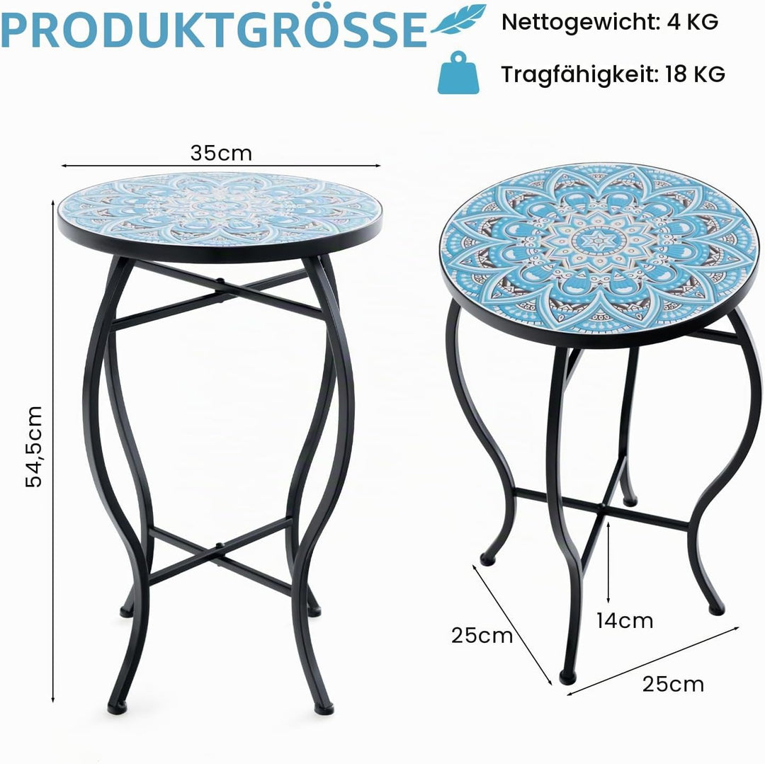 HOMASIS 30x30x50cm Gartentisch Beistelltisch mit Mosaik-Muster, Pflanzenständer mit runder Tischplat
