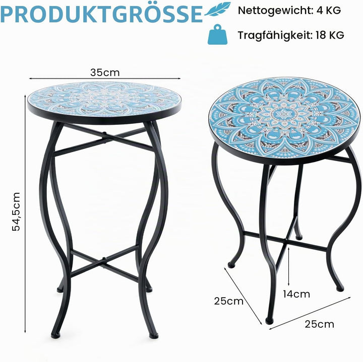 HOMASIS 30x30x50cm Gartentisch Beistelltisch mit Mosaik-Muster, Pflanzenständer mit runder Tischplat