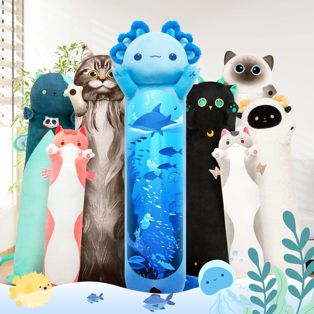Mewaii 50CM Largo Axolotl de Peluche Almohada Suave y Cómoda Peluche Salamandra Azul Cojines de Felp