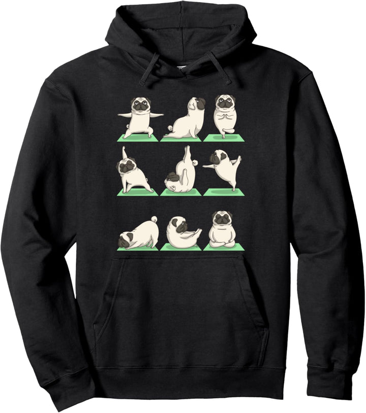 Pug Dog Yoga Pose Zen Cute Workout Exercise Yogi Funny Pullover Hoodie