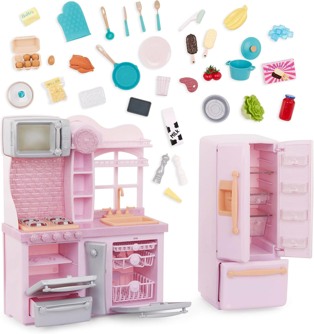 Our Generation - Gourmet-Küchen-Set - Pinker Kühlschrank & Küche Spielset - Kochen & Spielzeugessen
