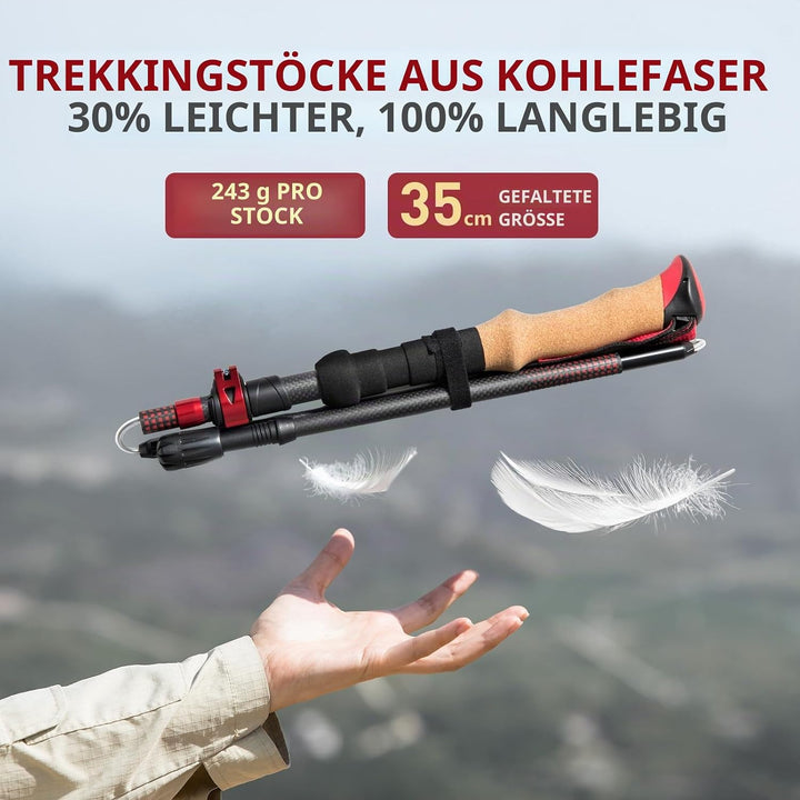 BISINNA Wanderstöcke faltbar Carbon mit Korkgriff Ultralleicht (ab 234g) I Nordic Walking Stöcke Dam