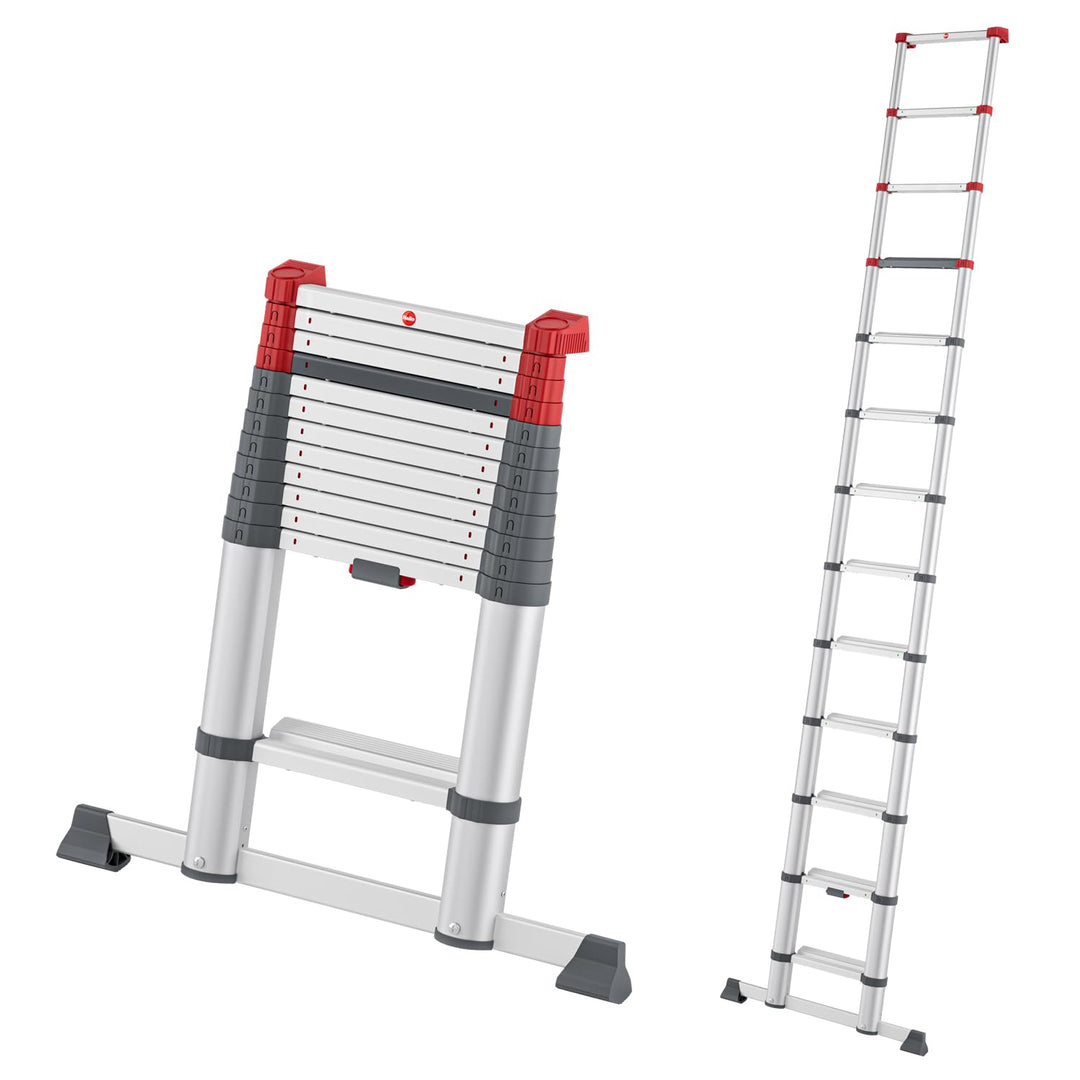 Hailo T100 FlexLine Sicherheits-Teleskopleiter - ausziehbare Leiter aus Aluminium mit bis zu 13 Stuf
