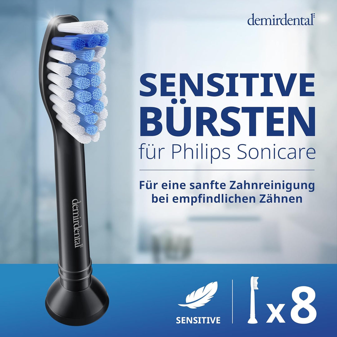 8er demirdental Sensitive Aufsätze passend für Philips Sonicare Ersatzbürsten, Weiche Bürstenköpfe f