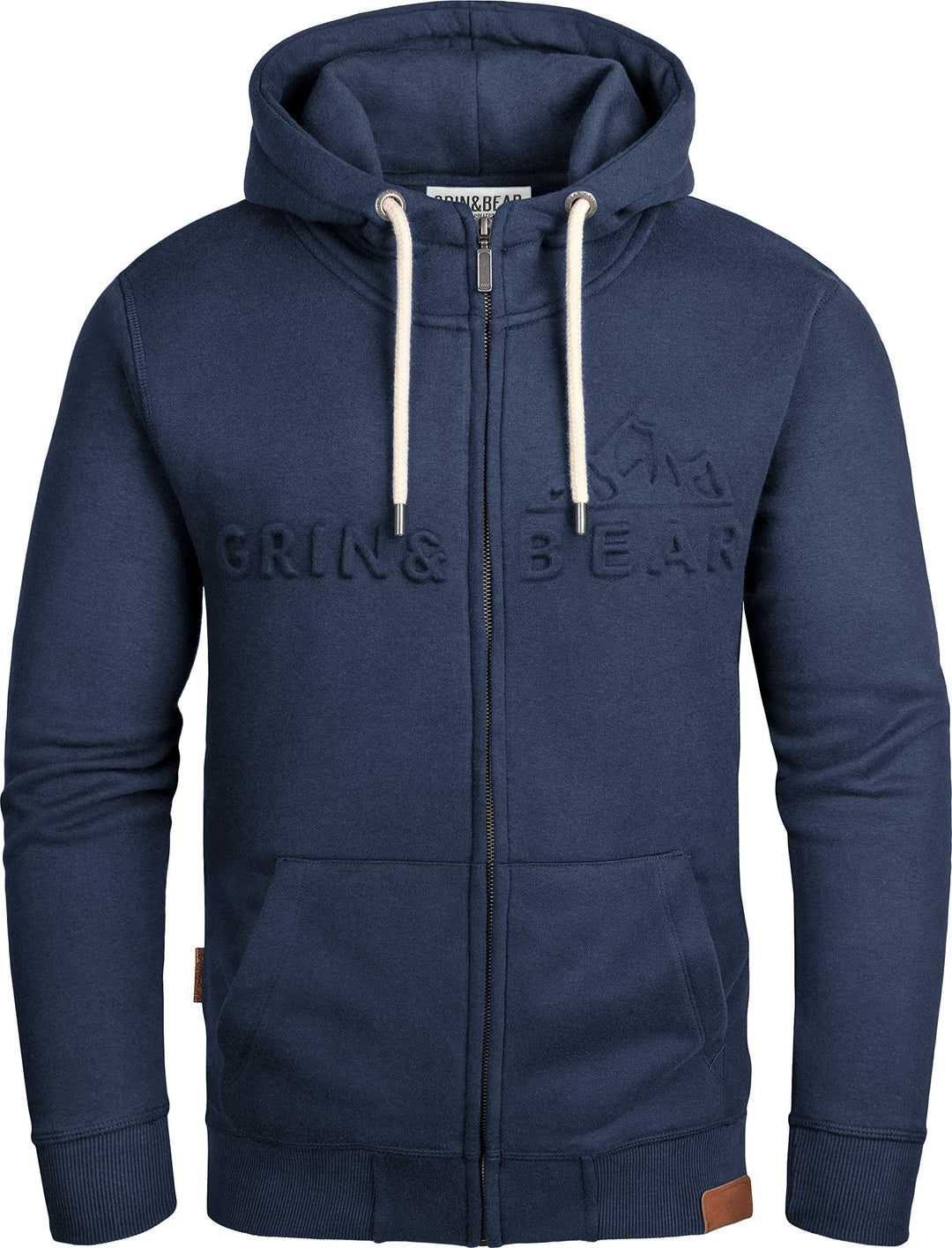Grin&amp;Bear Herren Hoodie Sweatshirt mit geprägtem Logo GEC017 L Navy, L Navy
