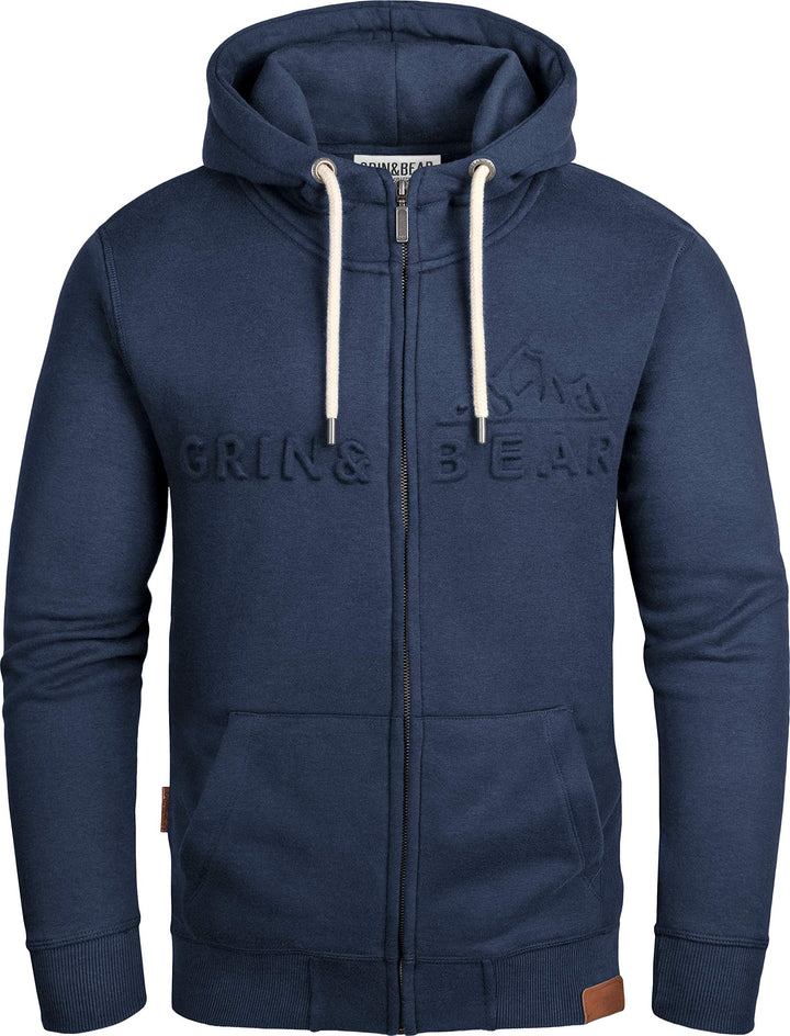 Grin&amp;Bear Herren Hoodie Sweatshirt mit geprägtem Logo GEC017 L Navy, L Navy