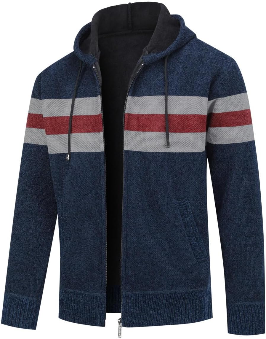 YOUTHUP Herren Strickjacke mit Kapuze Fleece Gefüttert Winter Cardigan Strick Fleecejacke Reissversc