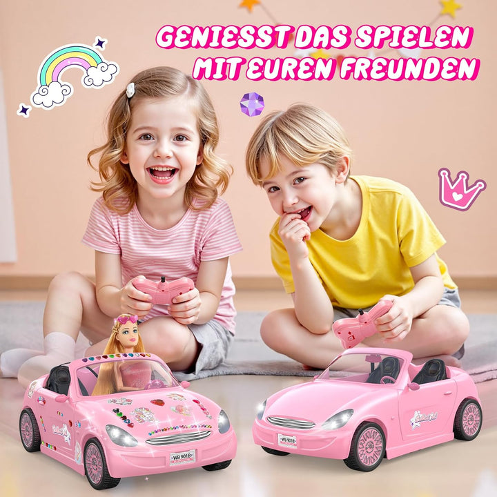 HappyGoLucky Ferngesteuertes Auto für Mädchen ab 3 4 5 6 7 8 Jahre – RC Spielzeug mit Puppen & 3 Out