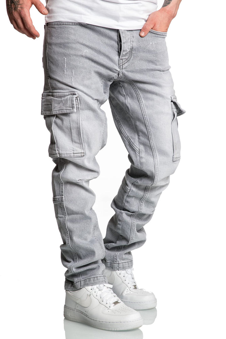 Amaci&Sons Herren Cargo Jeans Regular Slim Denim Hose Destroyed 7977 40W / 32L Hellgrau, 40W / 32L H