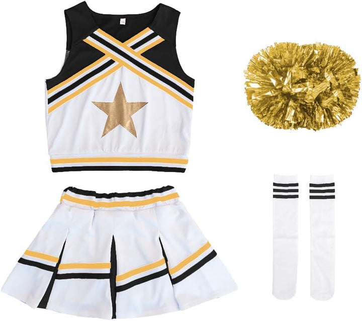 LOLANTA Mädchen Karneval Kostüm, Cheerleader kleid mit Pompoms und Socken, Mittelschule Cheerleading