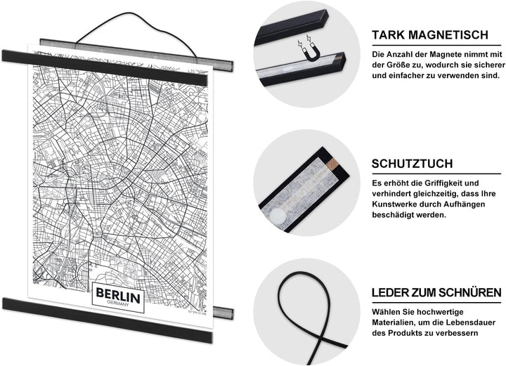 Benjia Magnetisch Posterschiene, Magnet Magnetische B2 50x70 Posterrahmen Holz Posterleiste Posterhä