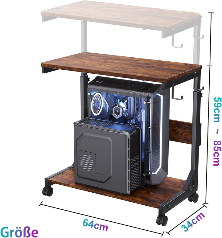 Höhenverstellbarer Computer-Tower-Ständer mit 2 Ablagen & Stauraum – für ATX-Gehäuse, Drucker, fests