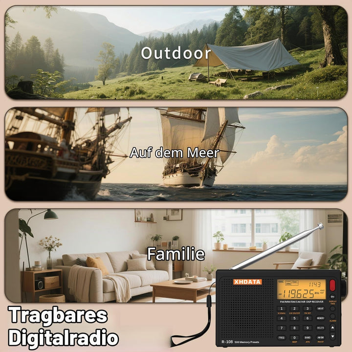 XHDATA R-108 Kleines Tragbare Radios Wiederaufladbares Batterieradio UKW FM AM SW Airband Radio welt