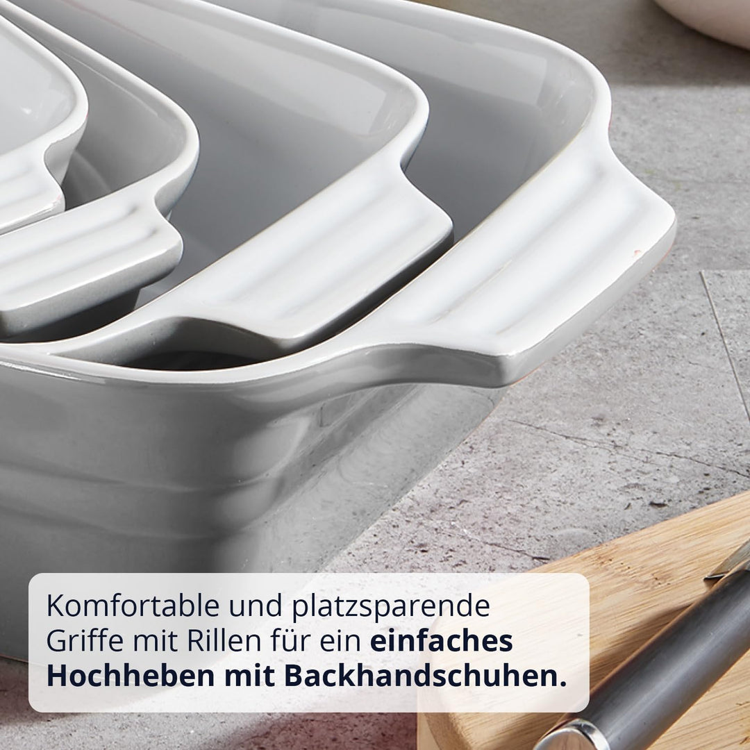 KHG Auflaufform mittelgross 34 cm mit 1,75 Liter in Grau für 3-4 Personen | Ofenform aus Keramik Ste