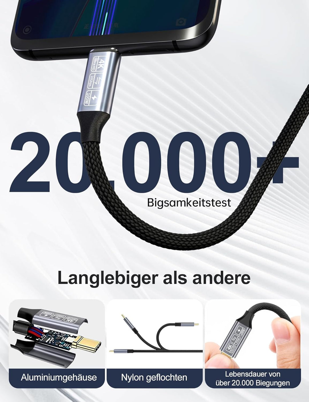 CAKOBLE 2Pack usb c auf usb c kabel 1m,USB 3.1 Gen2 Typ C,10 Gbps Datenübertragung,100W 20V/5A Schne