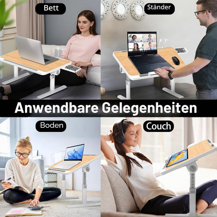 Soontrans Laptoptisch 60 x 40 cm, Laptop Tisch mit Schublade, Höhenverstellbar, 4 Winkelverstellbar,