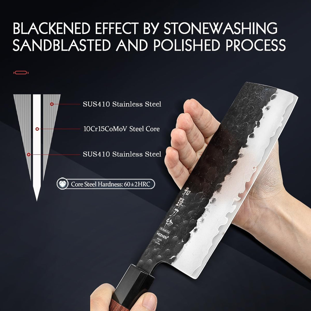 HEZHEN Nakiri Messer, Japanischer Stil Hackbeil Messer, Mehrzweckmesser Asiatisches Kochmesser Zum S